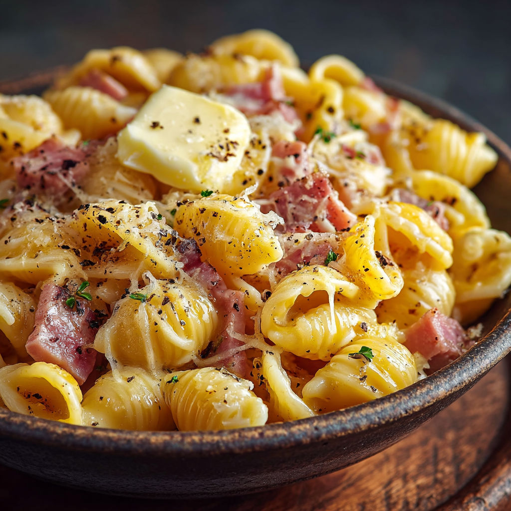 Les classiques coquillettes au jambon.