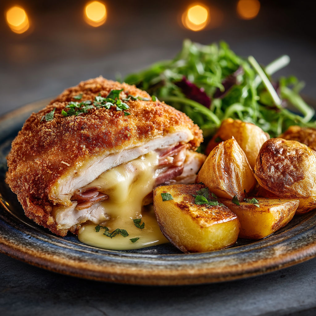 Une salade de laitue accompagne un plat de poulet.