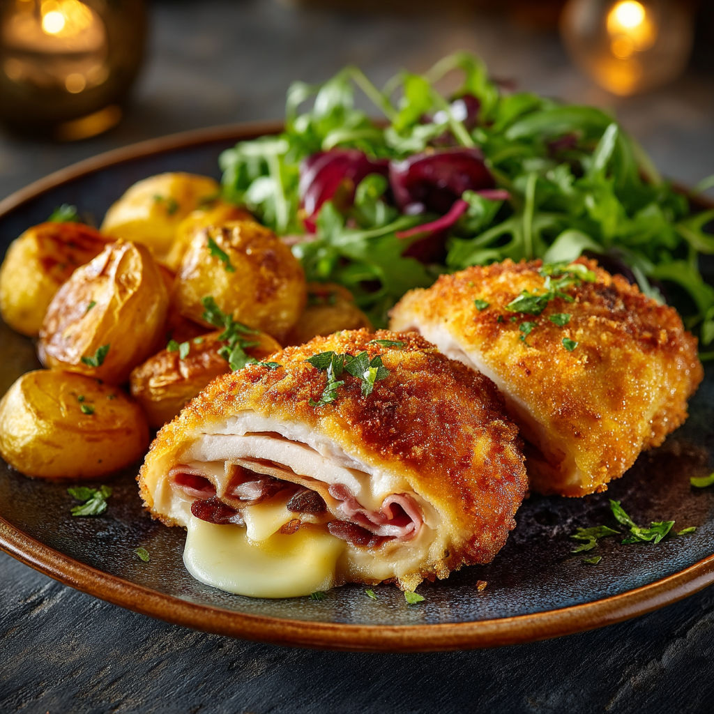 Une assiette de poulet et de légumes.