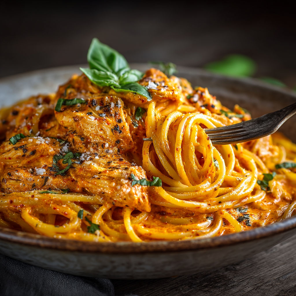 Une assiette de spaghetti avec des herbes et des viandes.