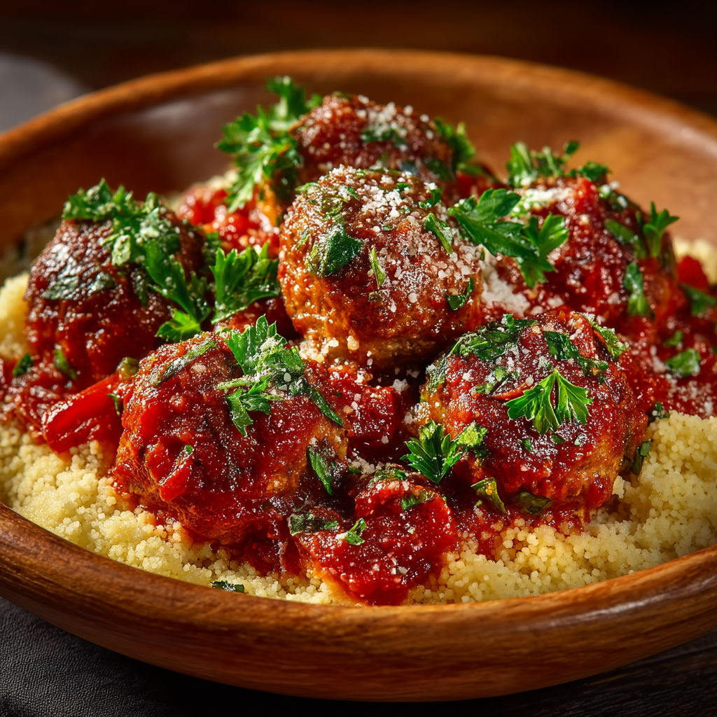 Boulettes à la tomate et semoule.