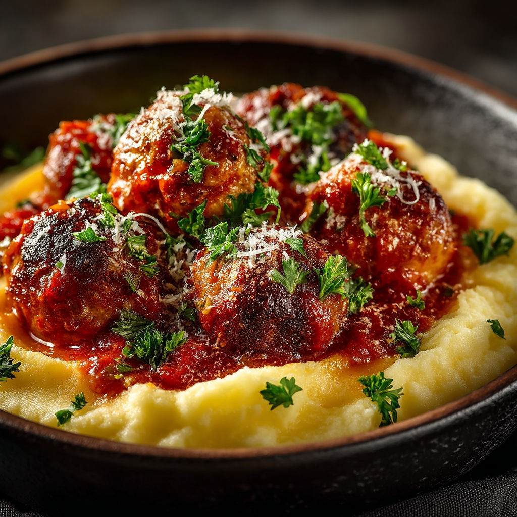 Boulettes à la tomate et purée.