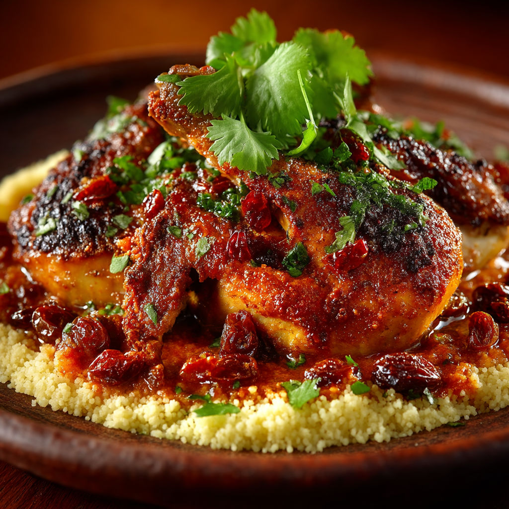Pintade, semoule & sauce tomate aux épices.