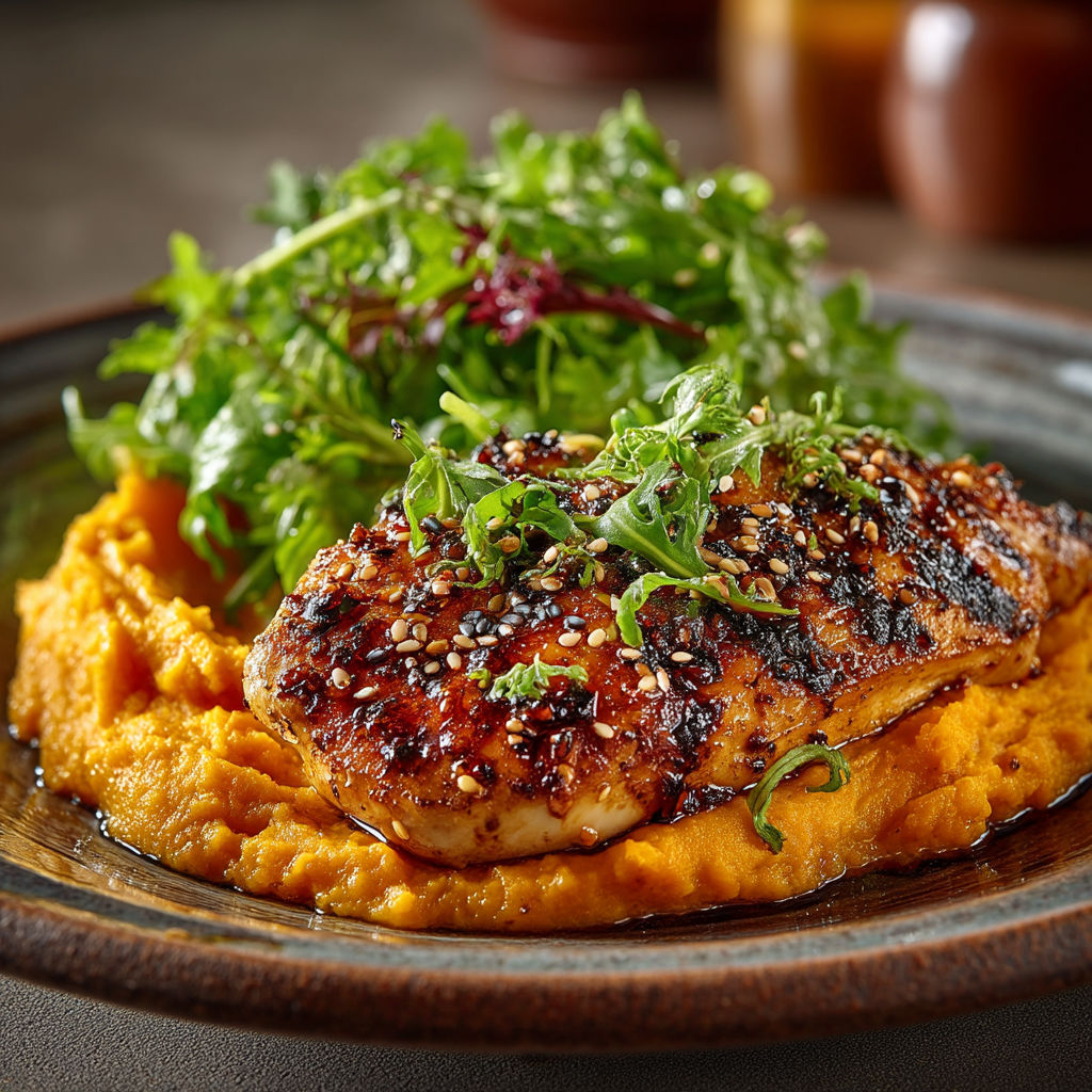 Une poignée de légumes verts sur un plat de viande grillée.