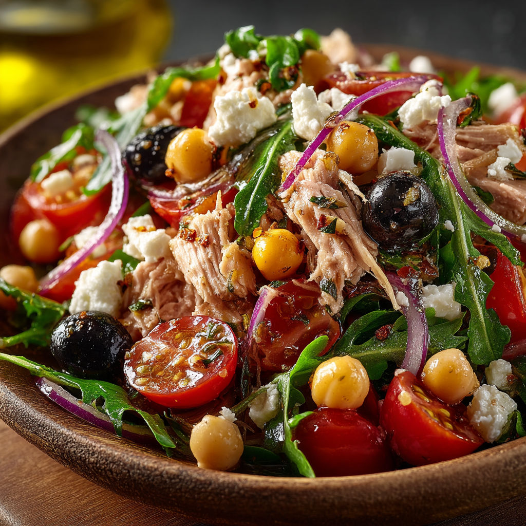 Salade de tomates et de légumes verts.