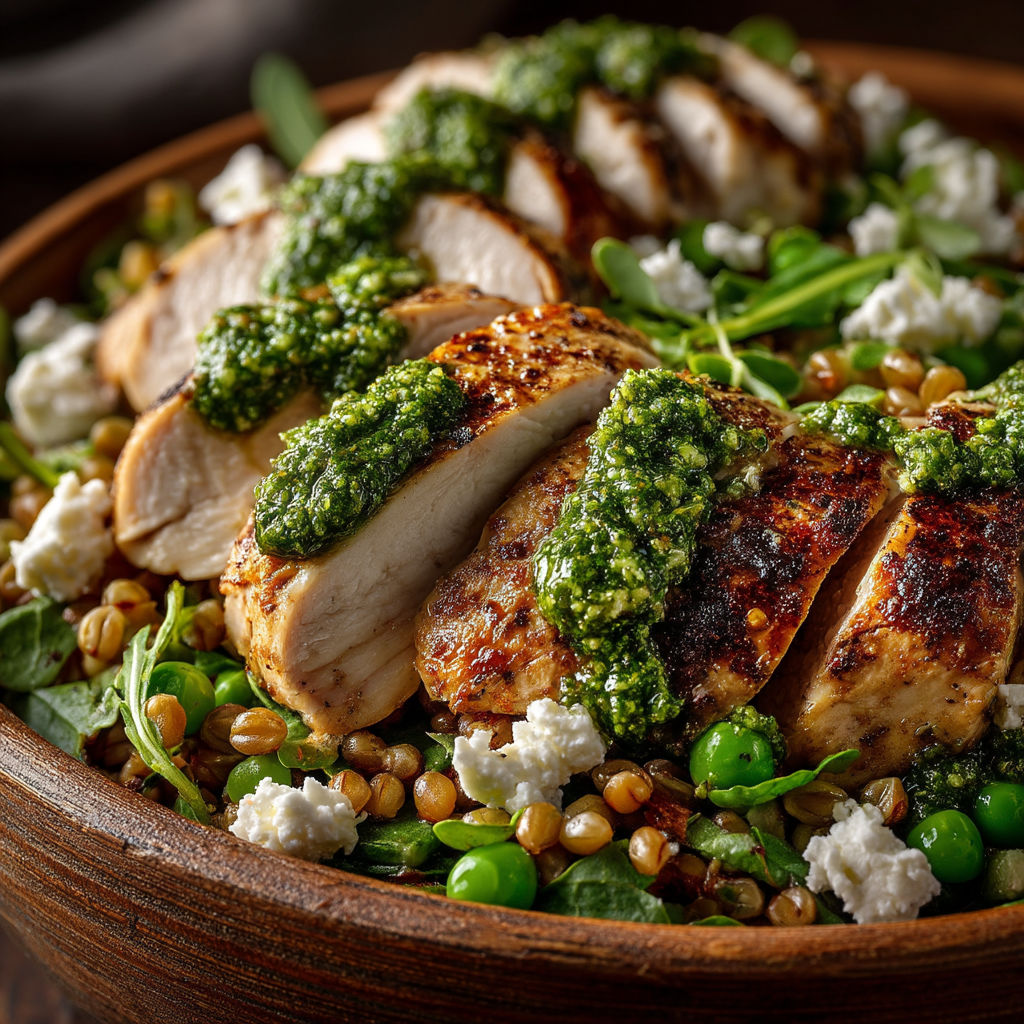 Une salade de poulet avec des légumes verts et des pommes de terre.