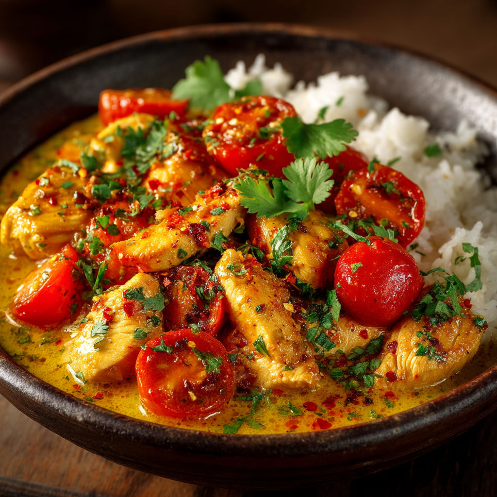 Un plat de riz et tomates avec des herbes vertes.