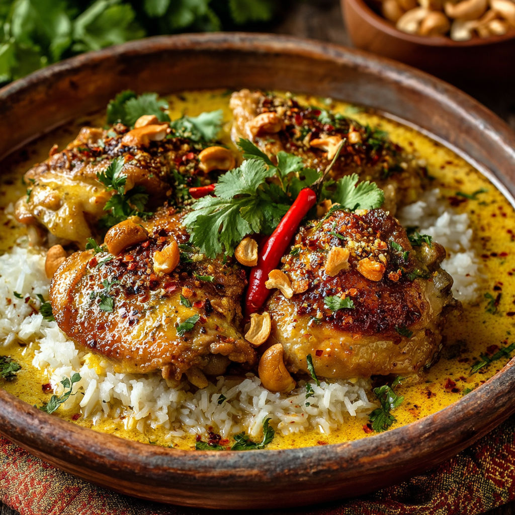 Un plat de poulet avec des épices et des noix.