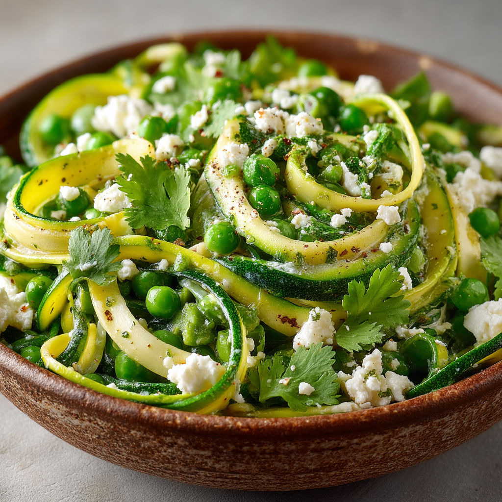 Salade aux courgettes, petits pois & feta.