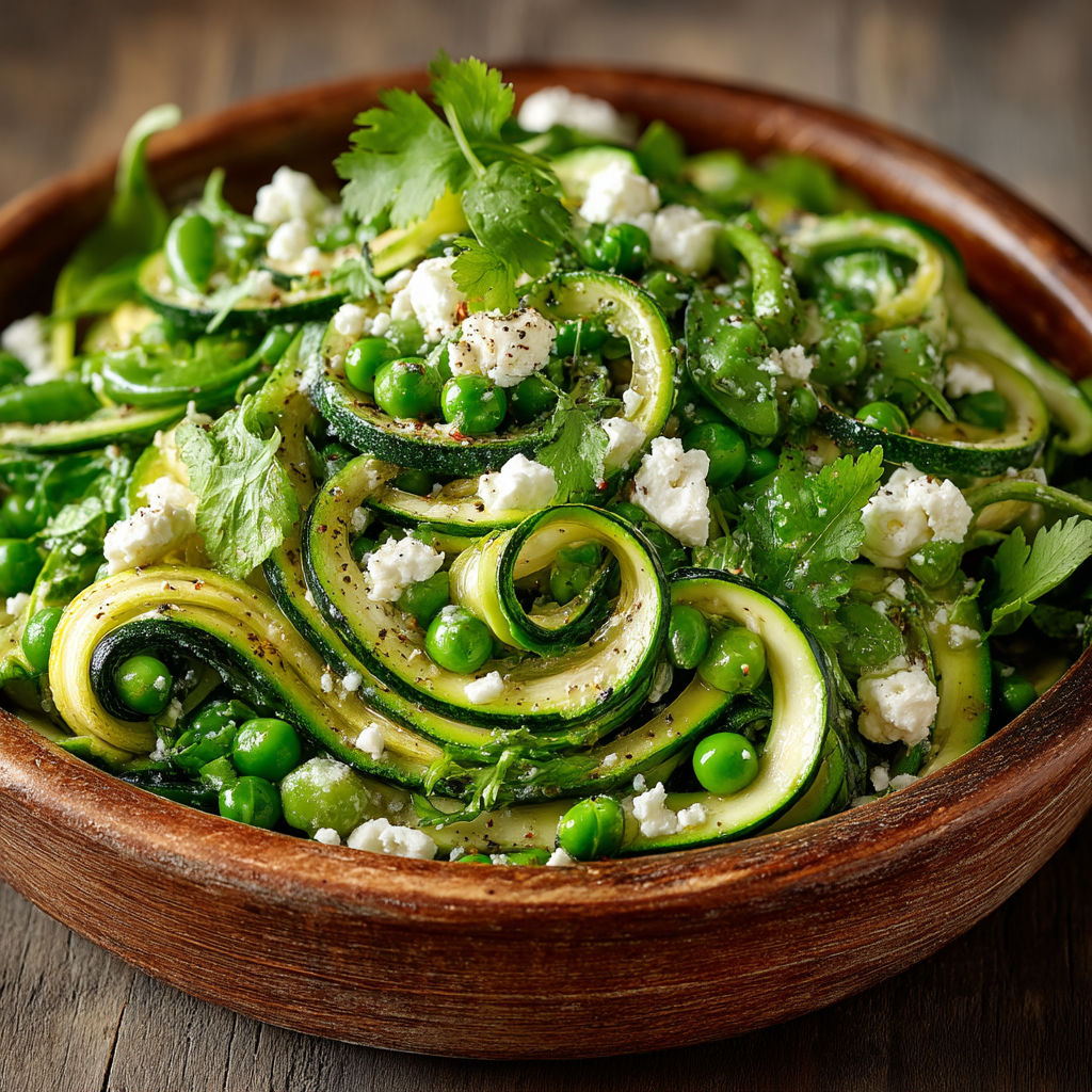 Une salade de courgettes et de pois verts.