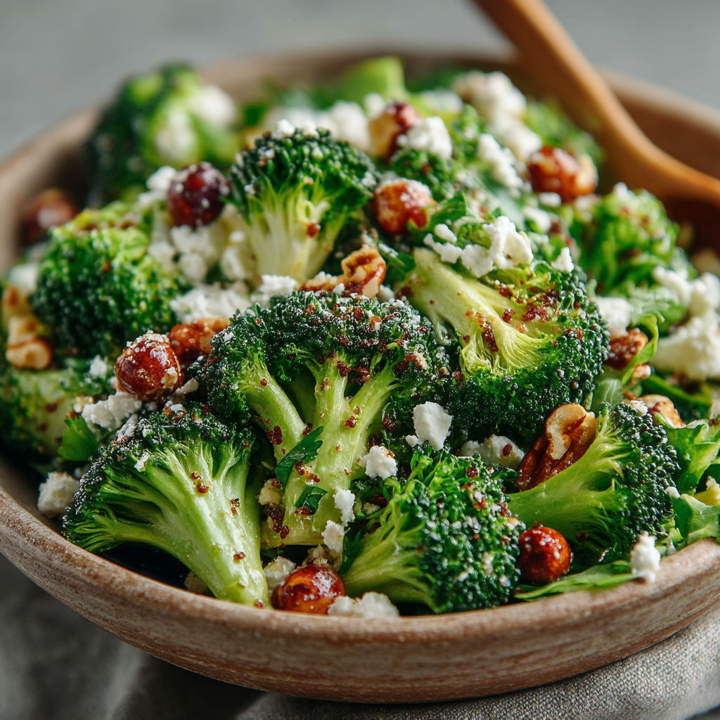 Salade de brocolis et noisettes.