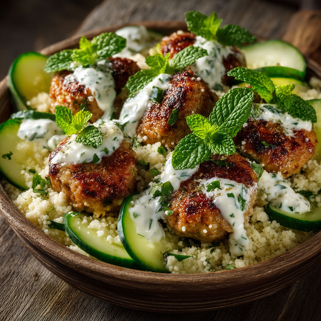 Salade de poulet, menthe et semoule.
