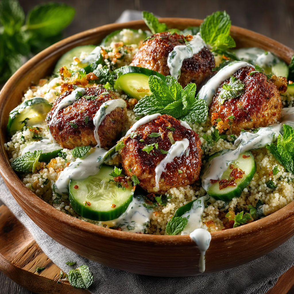 Une assiette de légumes et de viande avec une sauce blanche.