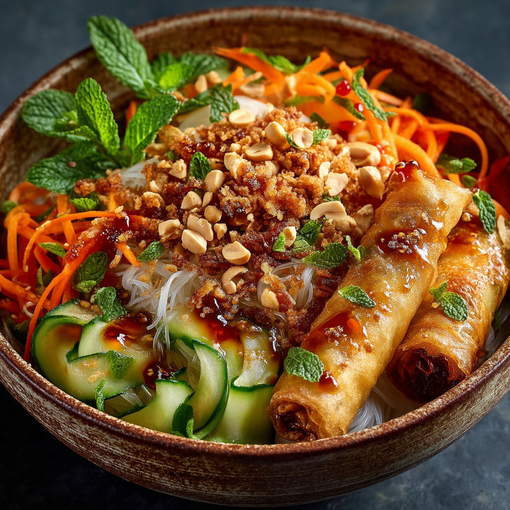 Une assiette de nourriture asiatique contenant des légumes et des noix.