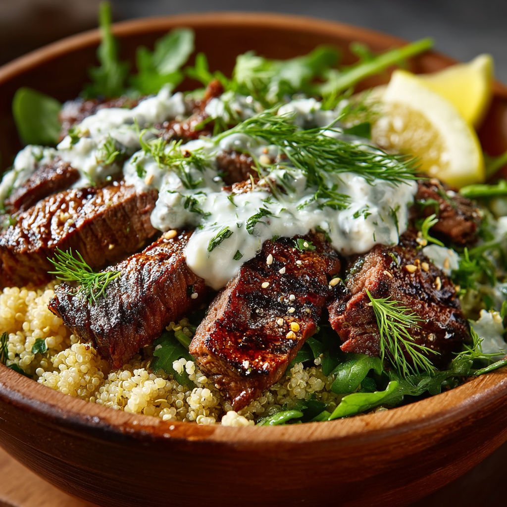 Une salade de viande avec des légumes et des herbes.