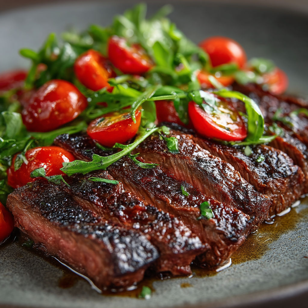 Steak grillé avec des légumes verts.