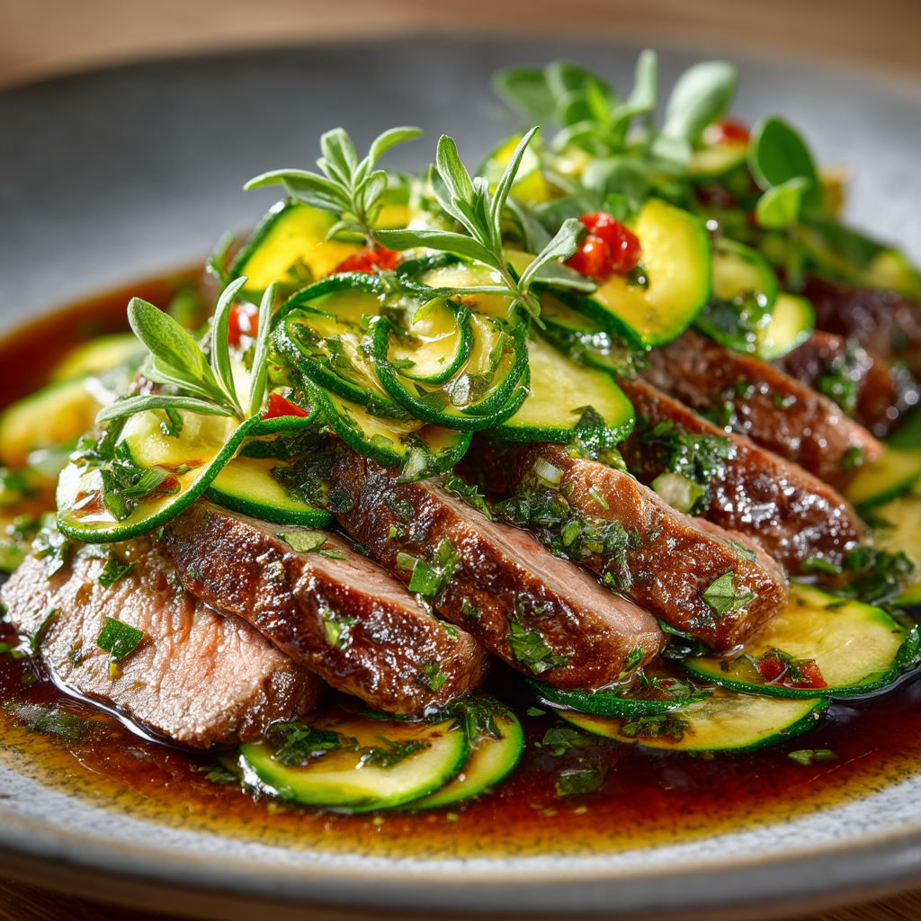 Un plat de viande avec des légumes verts.