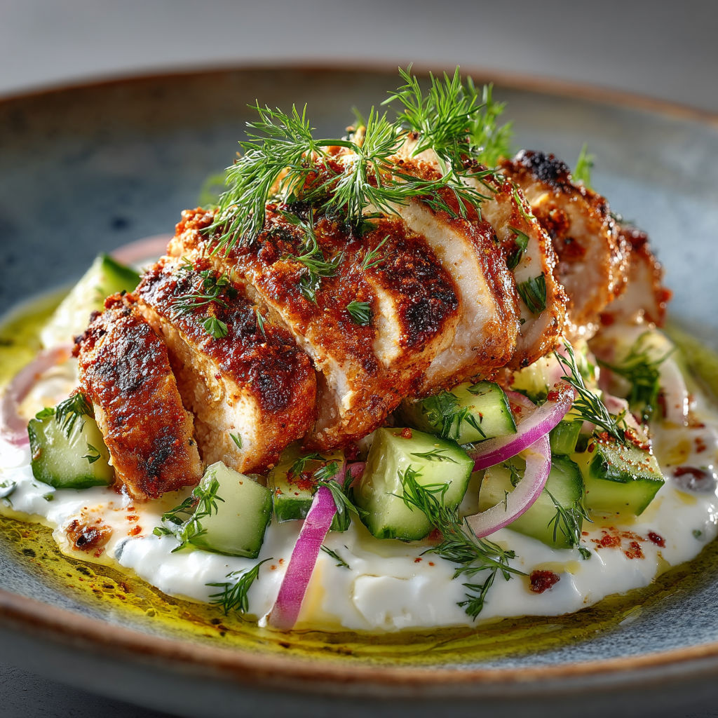 Poulet grillé avec des légumes verts.