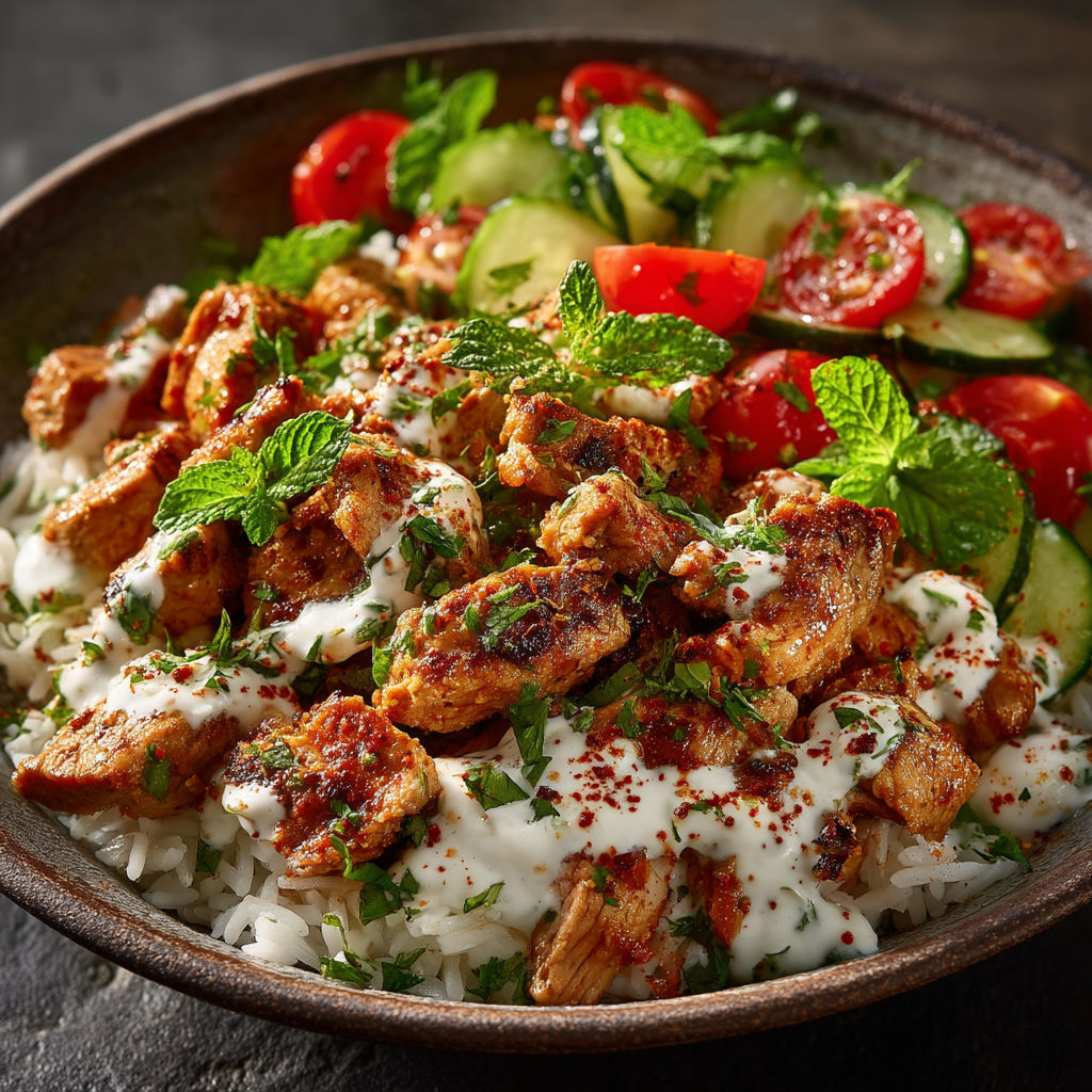 Une assiette de viande grillée avec des légumes verts et des herbes.