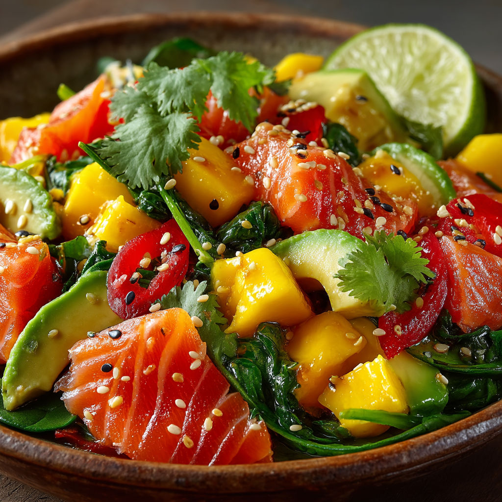 Salade saumon mangue avocat.