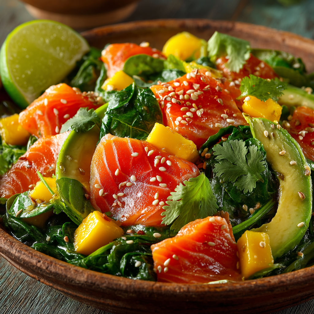 Une salade de poisson et de légumes.