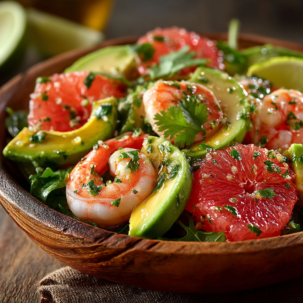 Une salade de fruits et légumes avec des avocats et des graines de cumin.