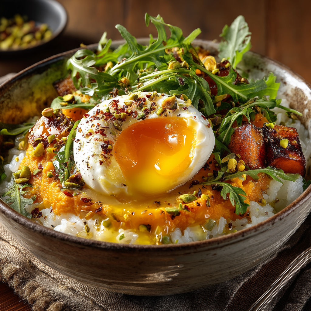 Une assiette de salade avec des légumes et une omelette.