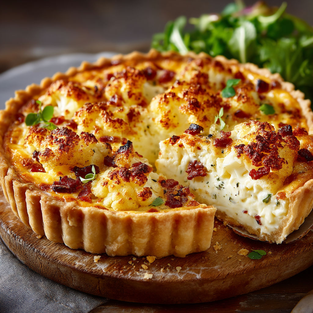 Une quiche au chou-fleur et lardons.