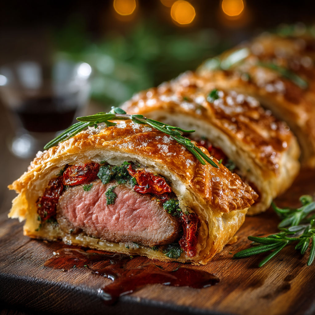 Un filet d'agneau en croûte aux tomates séchées.