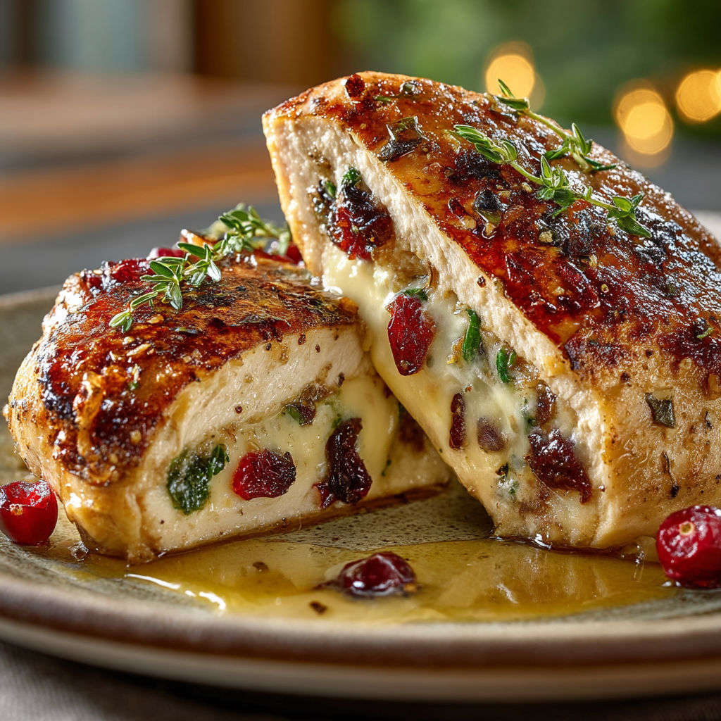 Escalopes de poulet farcies au brie et cranberries.