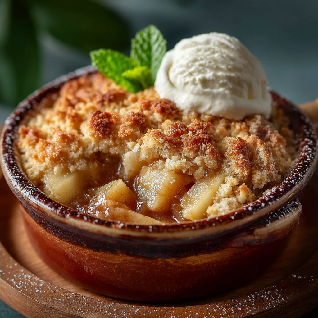 Une cocotte de crumble aux pommes.