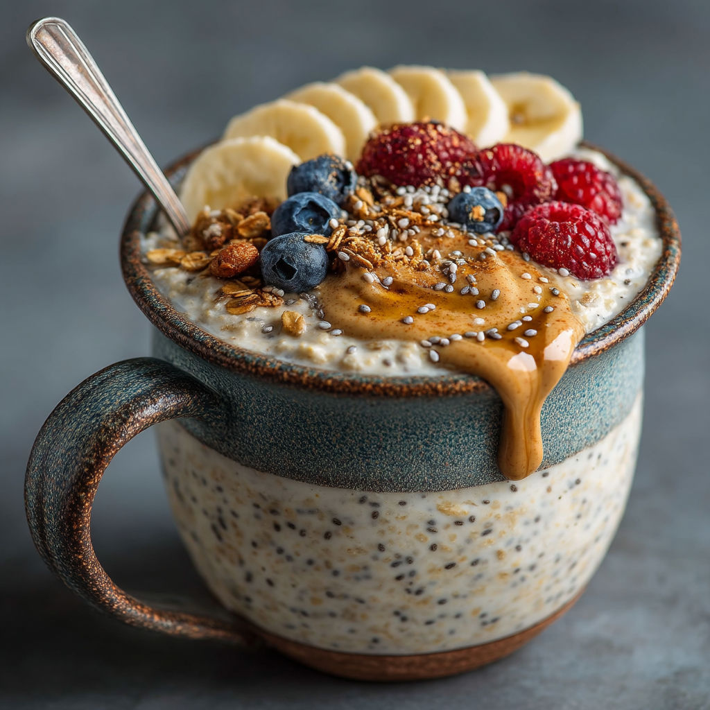 Un bol de café avec des fruits et des graines.