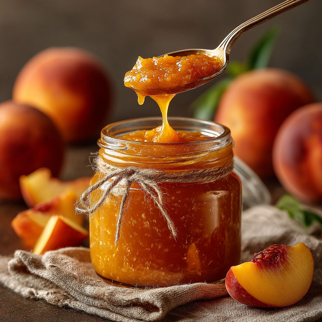 Un bocal de compote de pêches.