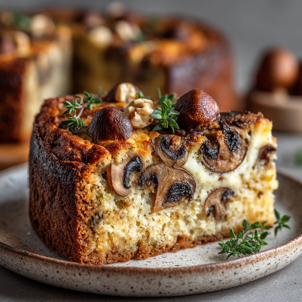 Une tarte aux noix et aux champignons.