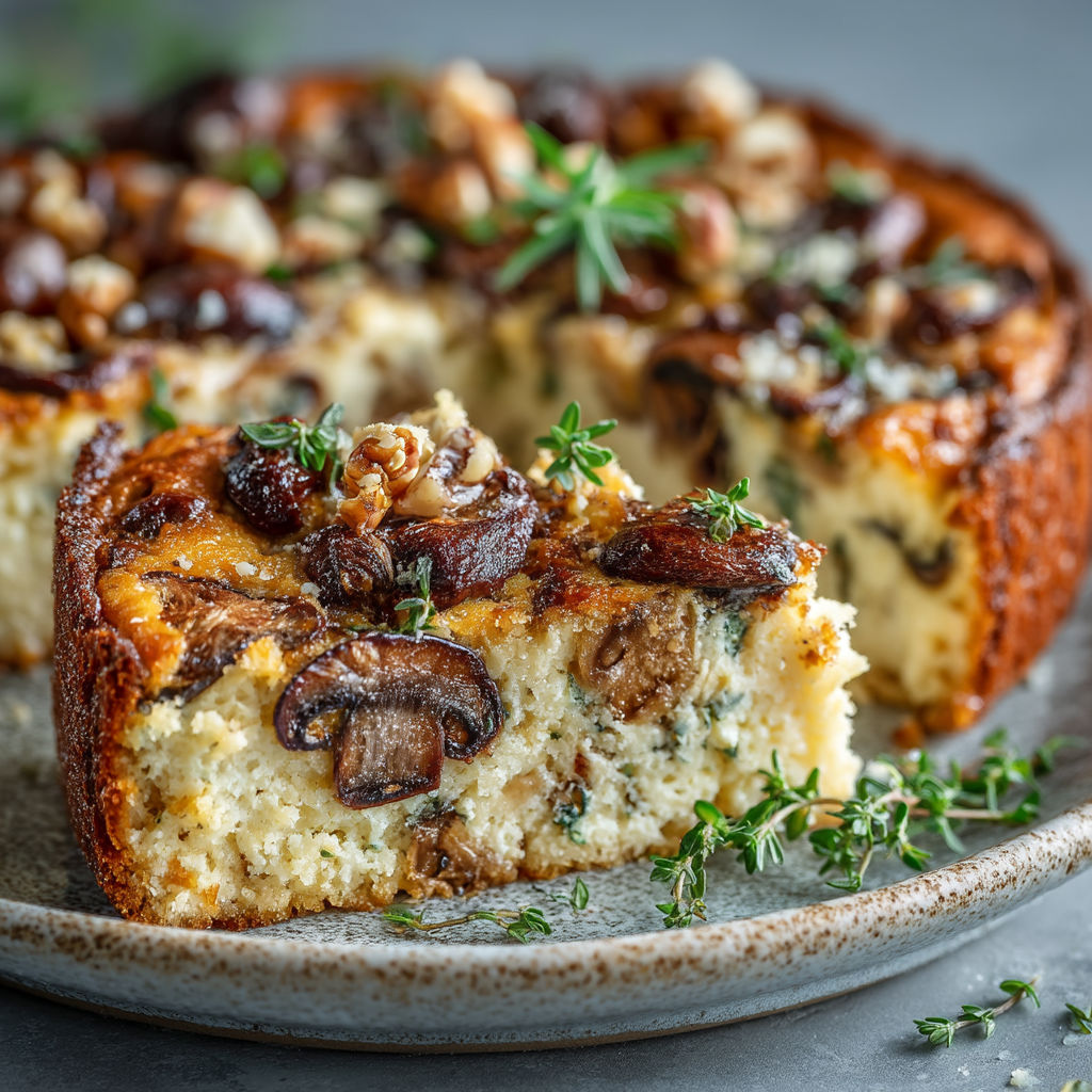 Une tarte aux noix et aux champignons.