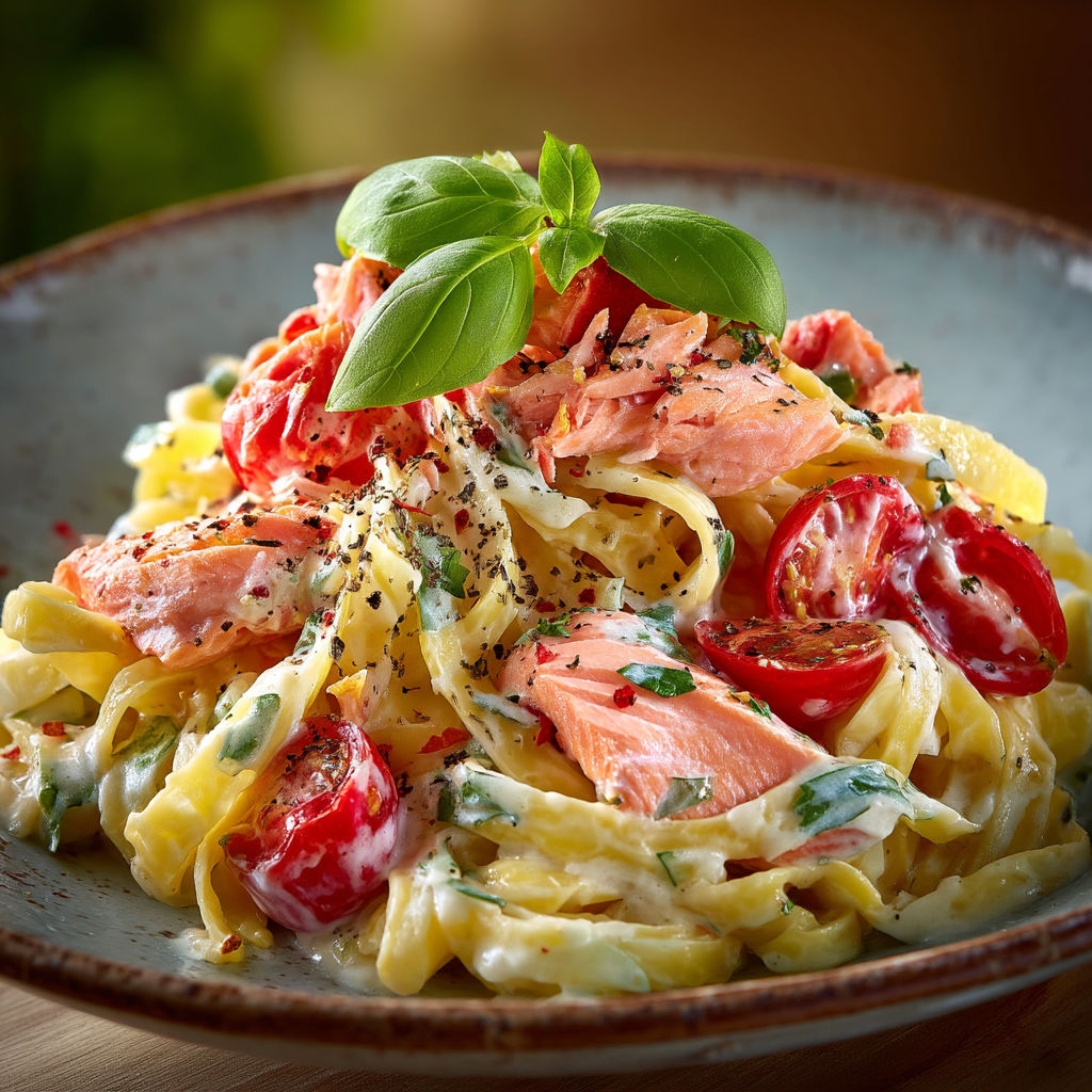 Pasta salade avec des légumes et des tomates.