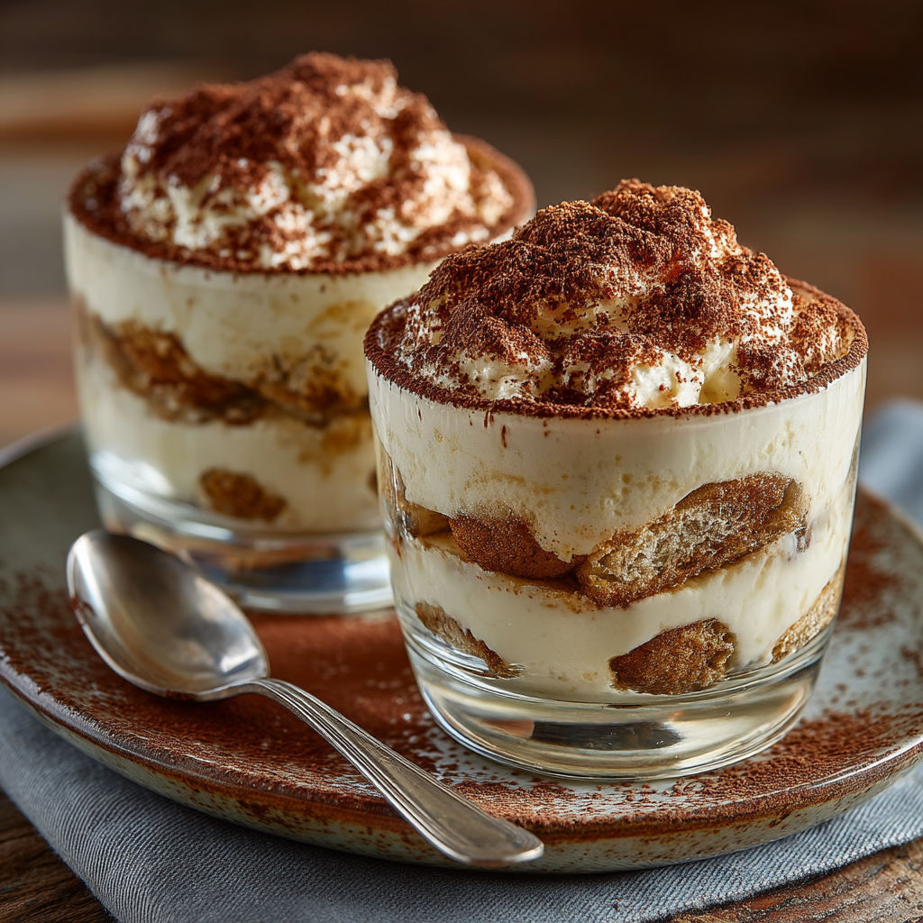 Desserts in glasses with chocolate and whipped cream.