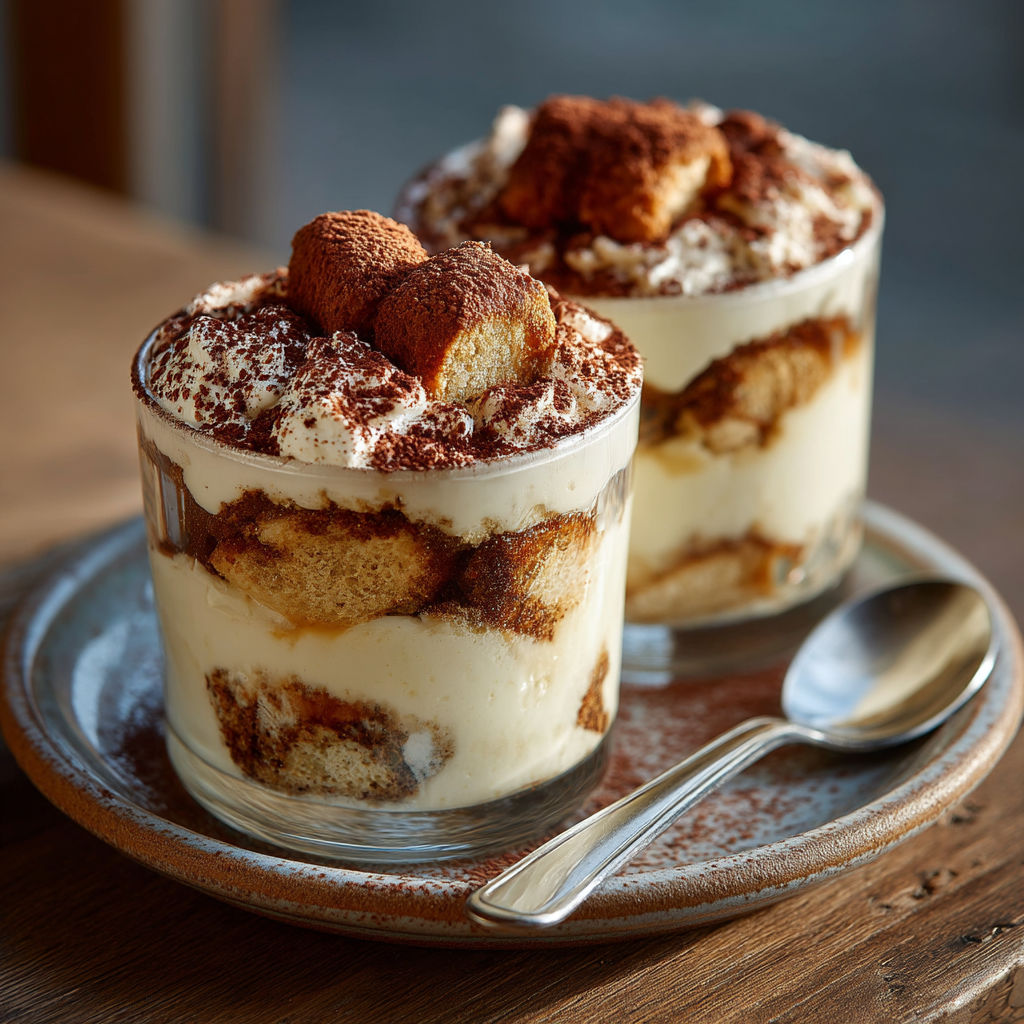 Desserts in glasses with a spoon.