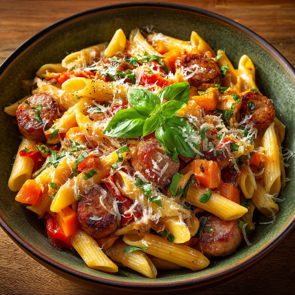 Un plat de macaroni avec des chorizas.