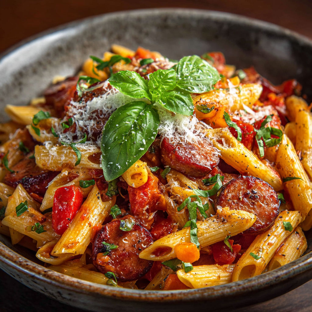 Une assiette de spaghetti avec des légumes et des sauces.