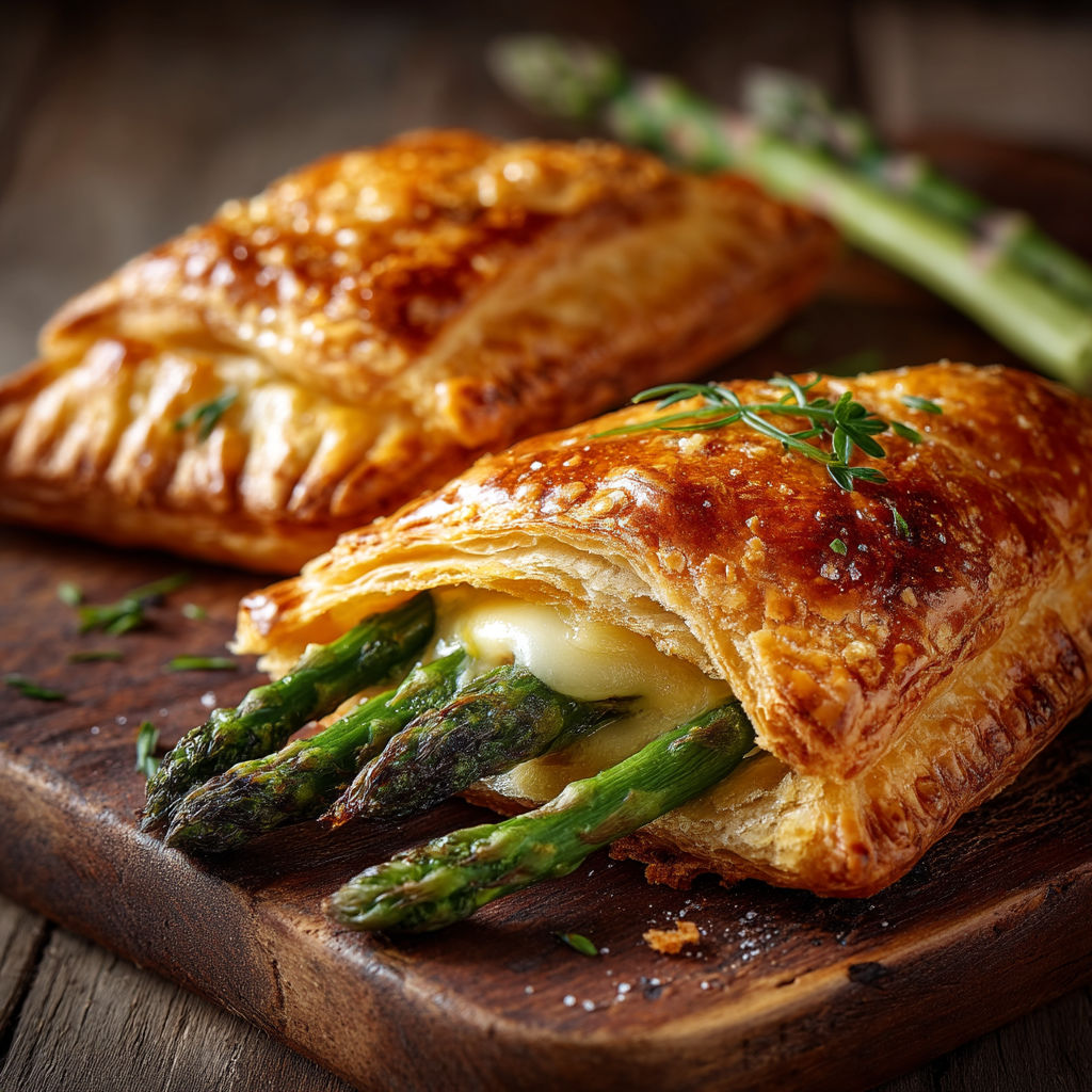 Une tartine de quiche avec des asperges.