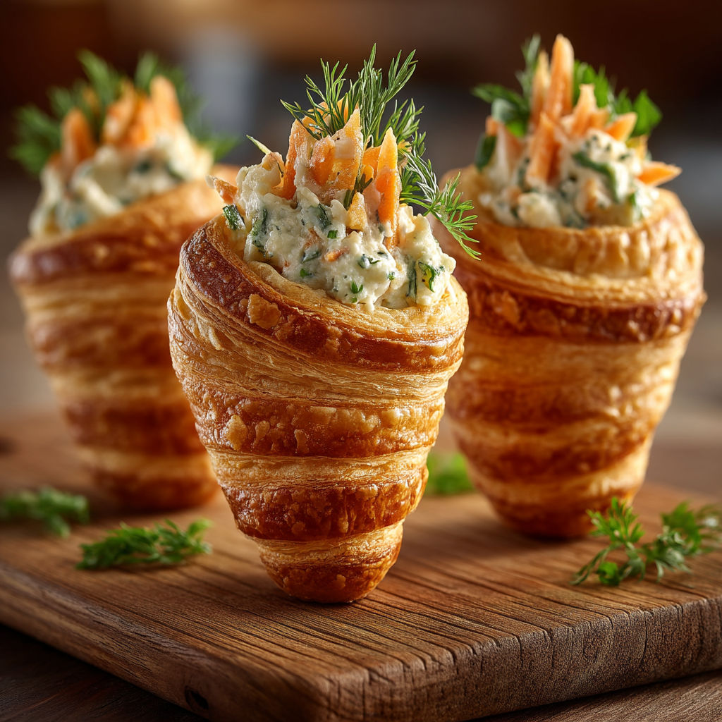 Three miniature sandwiches are arranged on a wooden cutting board.