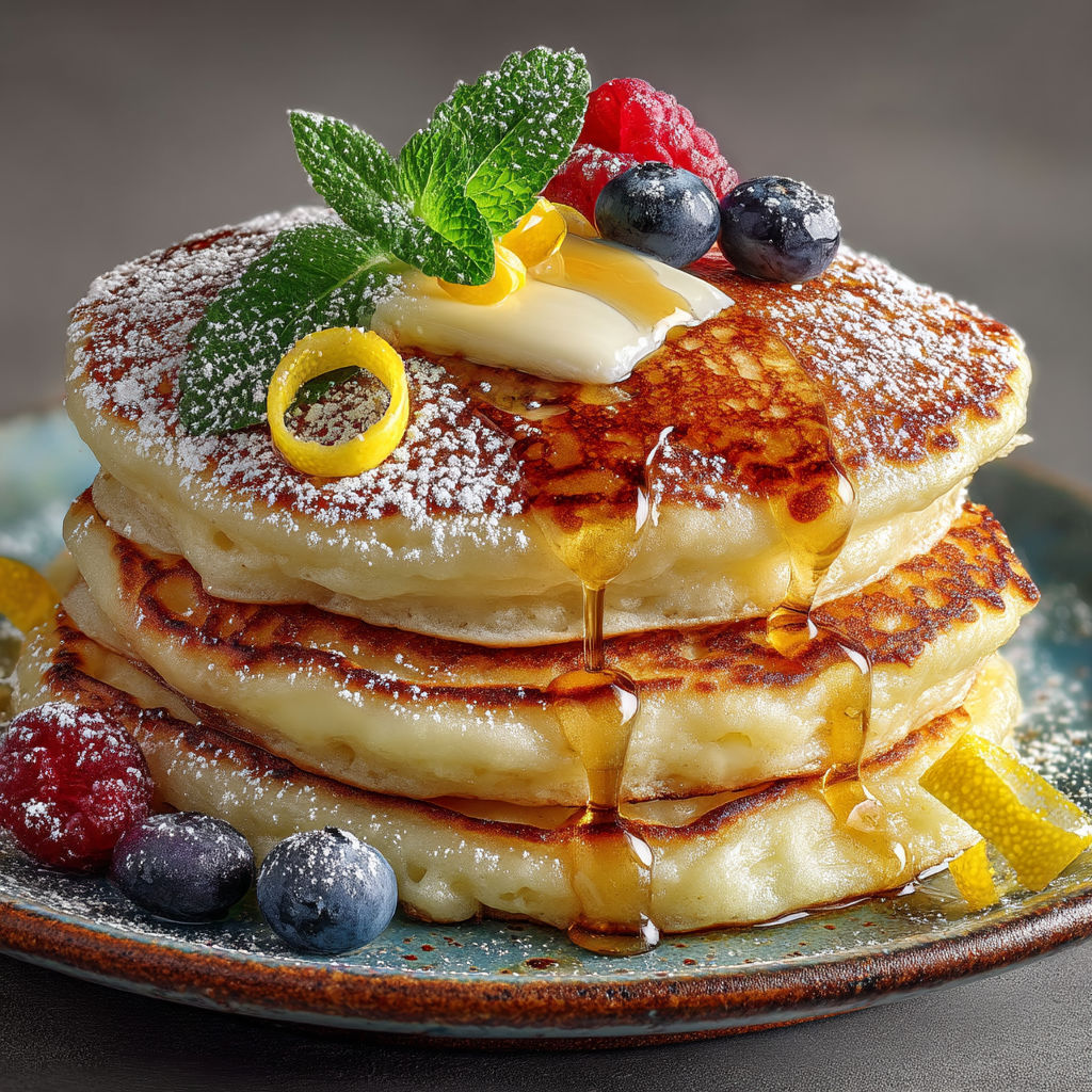 Pancakes with fruit and butter.