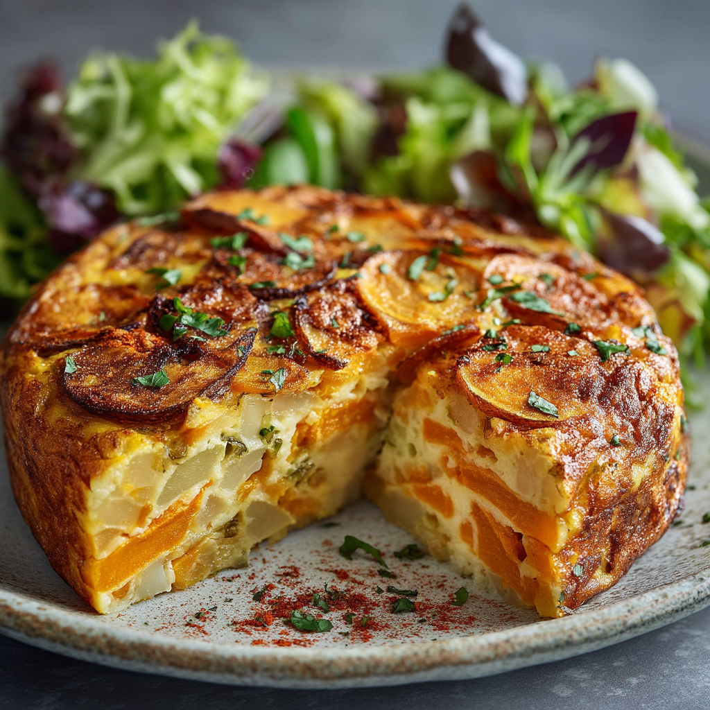 Une tarte aux pommes est servie avec une salade.