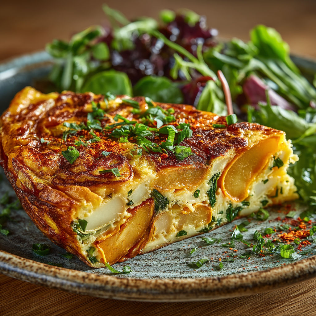 Une tarte aux pommes et aux épinards sur un plateau.