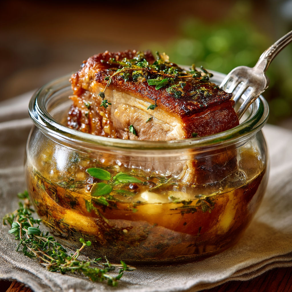 Un bocal de rôti de porc confit.