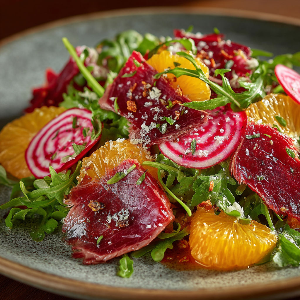 Salade de magret séché à l'orange.