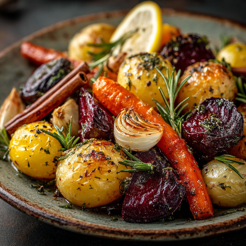 Une assiette de légumes rôtis au Air Fryer.