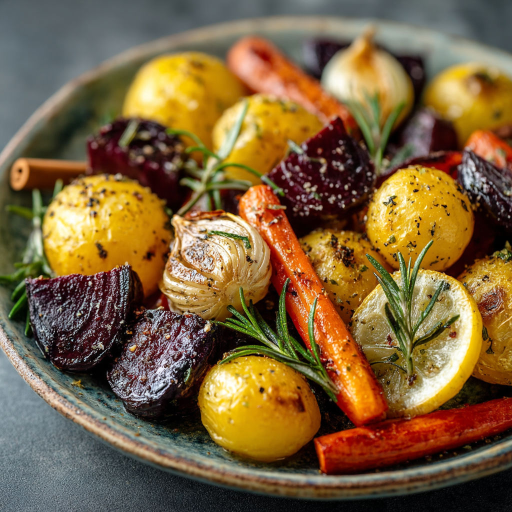 Une assiette de légumes rôtis au Air Fryer.