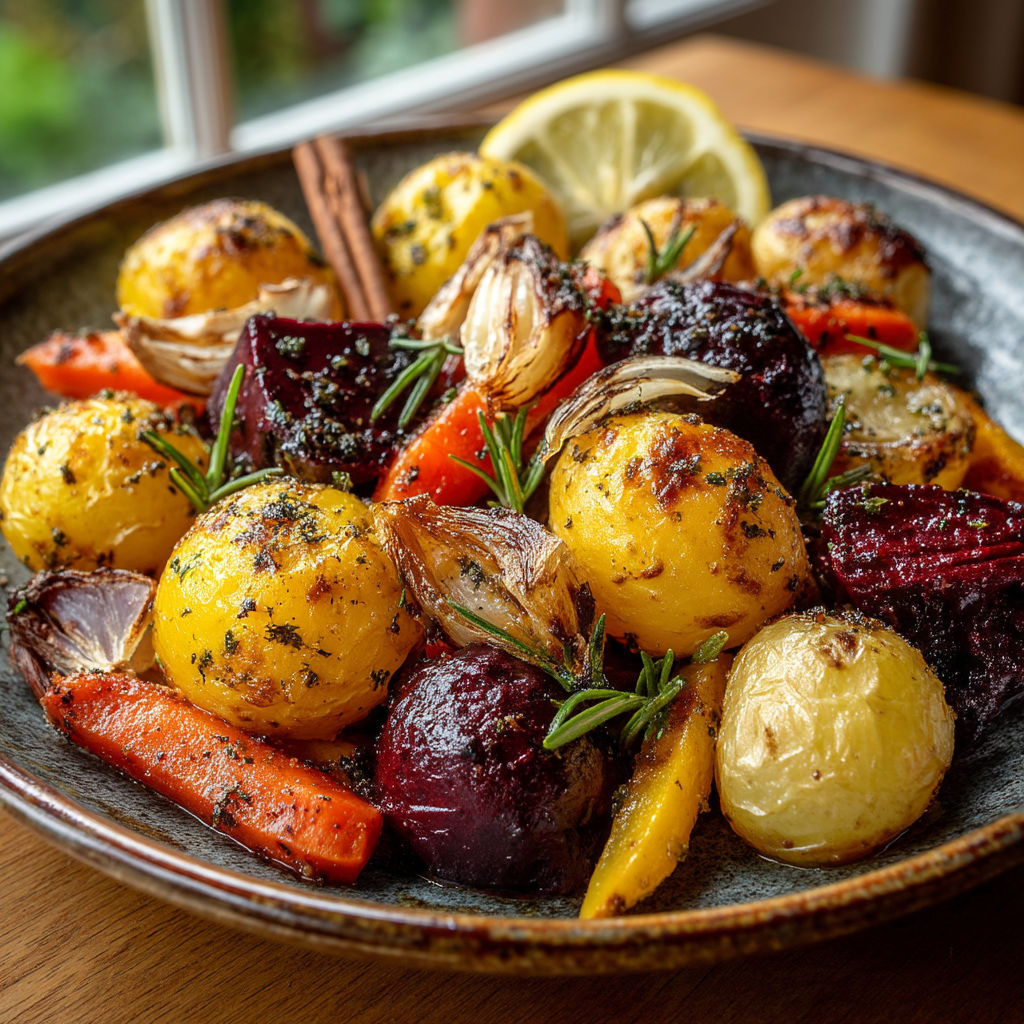 Une assiette de légumes rôtis au Air Fryer.